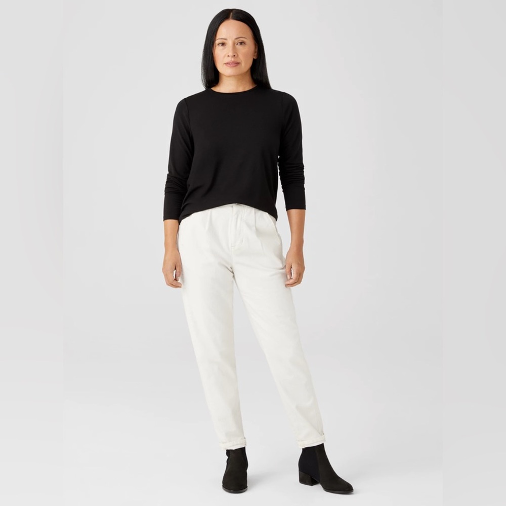 EILEEN FISHER Tapered Pants Organic Cotton Denim Undyed Pleated Size 12